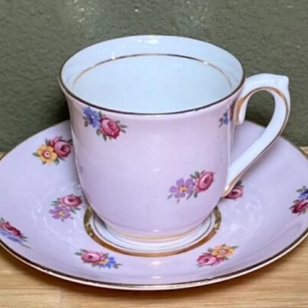 Colclough Pink Floral/Flower Longston England Vintage Genuine Bone China w/Gold.